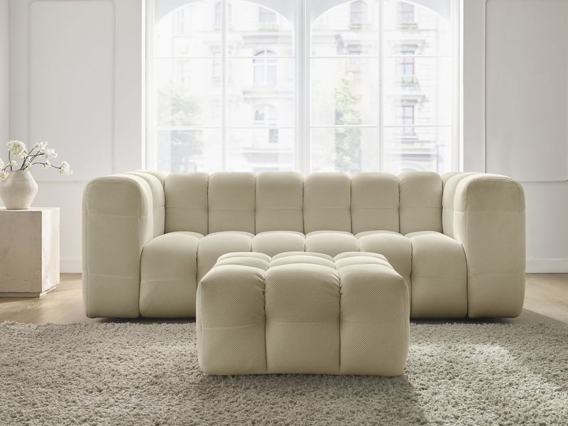 Bobochic canapé droit fixe 3 places cloud tissu mesh avec pouf beige CLOUD - Conforama D