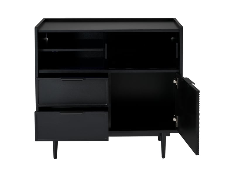  Meuble de salle de bain 80 x 35 x 80 cm – noir – rangement moderne avec porte vitrée, tiroirs et led  - Conforama D