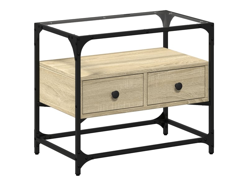  Meuble tv - banc tv - meuble de rangement avec dessus en verre chêne sonoma bois d'ingénierie  - Conforama A