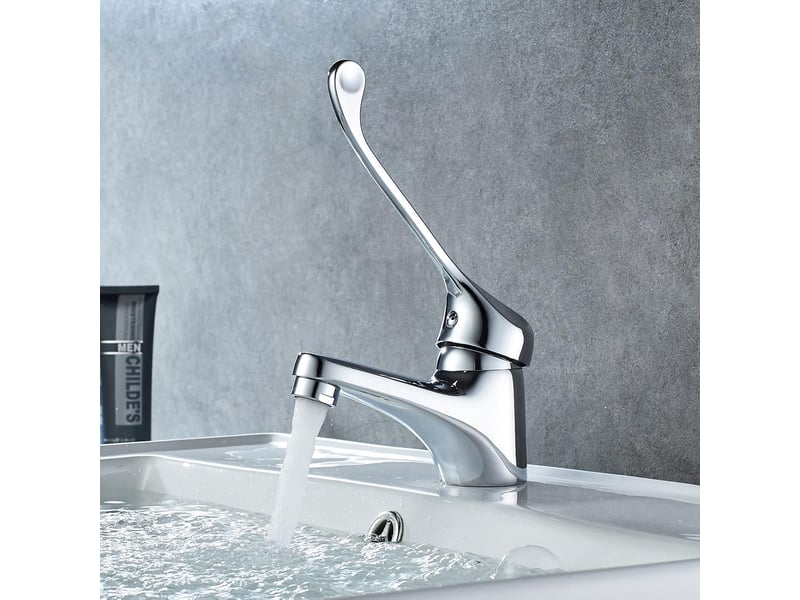  Mitigeur lavabo avec poignée médicale, robinet de salle de bains pmr, chromé, argent  - Conforama C