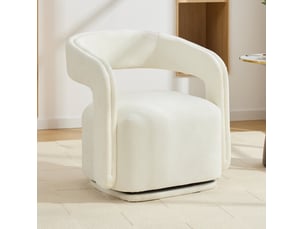 Fauteuil 70x65,5x74 cm, pivotant 360°, design tonneau, confort ergonomique, tissu chenille, canapé une place, blanc