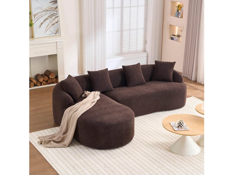  Canapé d’angle arrondi modulable 3 places en chenille marron, méridienne gauche  - Conforama B