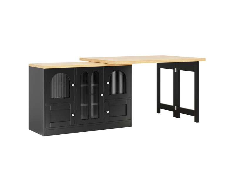  Îlot de cuisine extensible 120-197x40x72 cm avec led rgb en mdf noir  - Conforama R