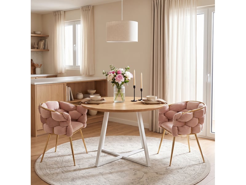 Fauteuil moderne avec accoudoirs, dossier mi-haut et assise rembourrée en métal et velours rose 73 × 56 × 75 cm - Conforama D