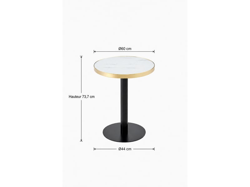  Guéridon rond moderne – plateau effet marbre uv et acier inoxydable doré – blanc ø 60 x h 74 cm  - Conforama D