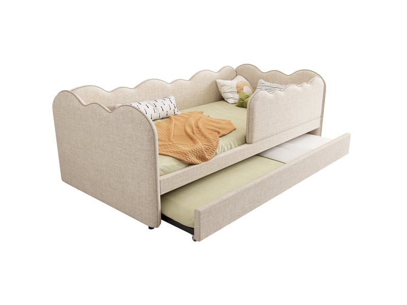  Modenvie lit gigogne enfant 90x190 cm - avec lit gigogne, dossier rembourré, sans matelas - beige  - Conforama A
