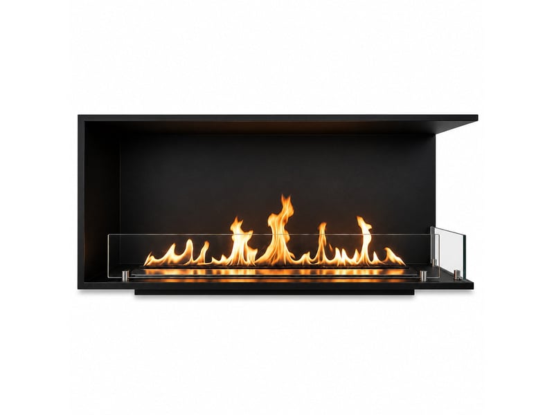 Urano 120 - cheminée d'angle droite encastrable au bioéthanol 120x50x30 cm avec brûleur en acier de 3 litres - Conforama A