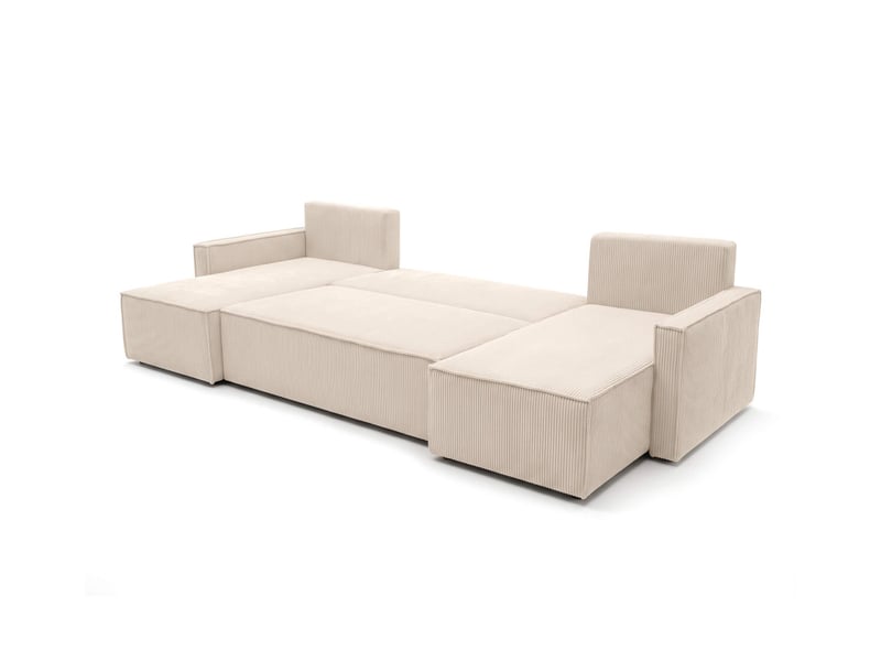 Farah - canapé d'angle panoramique convertible 6 places accoudoirs slim en velours cotelé - Conforama C