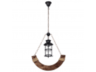 Suspension rustique ABRILA Cortijo 1 lumière E27 marron, métal bois et verre, hauteur réglable 74-112 cm, 54 x 12 cm, style campagne