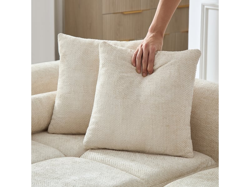  Canapé d’angle beige en chenille 4 places 263 cm - assise ergonomique et poche latérale  - Conforama D