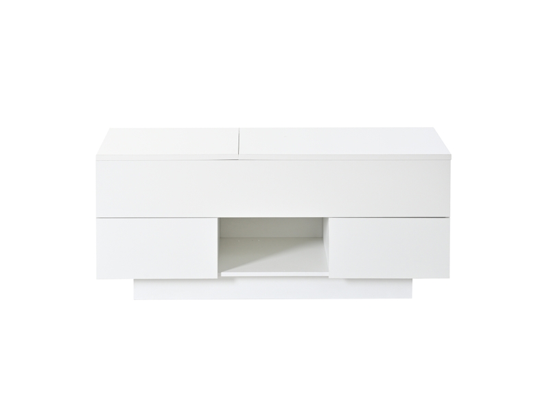  Table basse relevable avec 2 tiroirs et rangement caché et led, plateau réglable, en panneau de particules, blanc - uvrion  - Conforama A