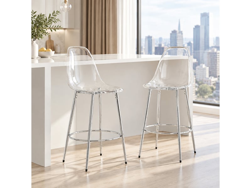  Tabourets de bar lot de 2 avec dossier - lpospi - repose-pieds 66 cm, métal et plastique - transparent et argenté  - Conforama C