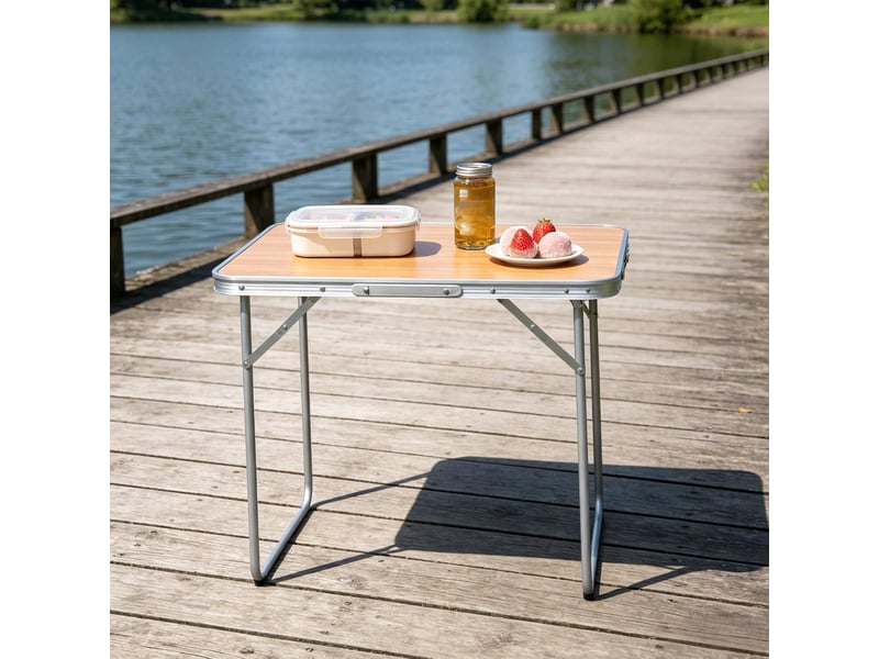  Table de camping pliante 70x50x60 cm – chêne – portable avec poignée, légère et résistante pour extérieur  - Conforama E
