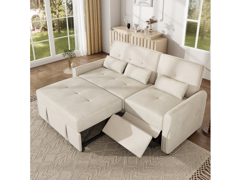 Canapé-lit tcqpz 3 places convertible 176 x 148 x 83 cm dossier réglable chenille beige - Conforama B