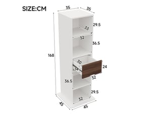 Meuble de rangement pivotant 45x45x168cm blanc - colonne miroir avec étagères ouvertes et tiroir