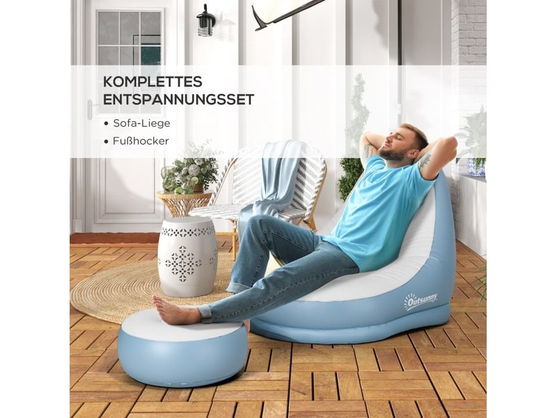  Canapé gonflable avec repose-pieds et porte-gobelet 125x100x87 cm – blanc – camping et maison  - Conforama E