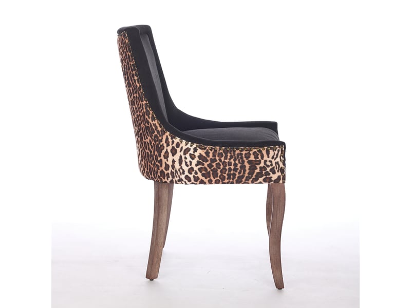 Chaises de salle à manger de1807lp imprimé léopard lot de 2 avec pieds bois et clous bronze - Conforama D