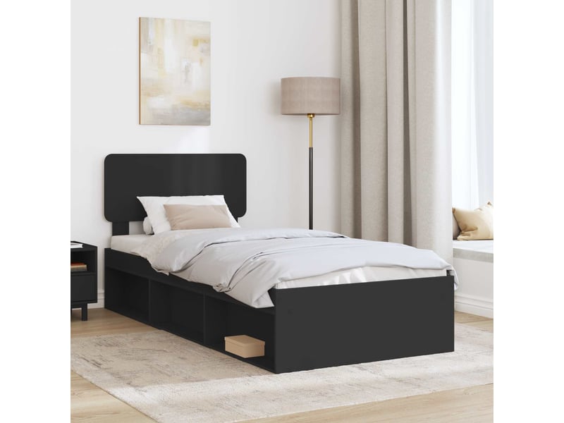 Lit simple- lit adulte - cadre de lit avec tête de lit noir 100 x 200 cm pin massif - Conforama B