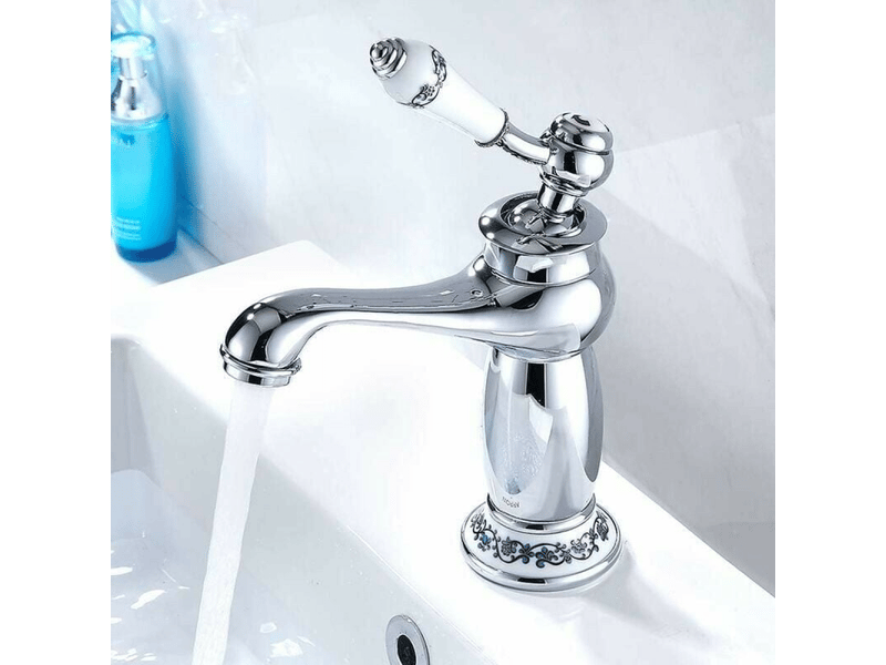  Robinet de lavabo en laiton céramique noir et blanc, alimentation en eau chaude et froide, tuyau non inclus (finition chromée)  - Conforama E