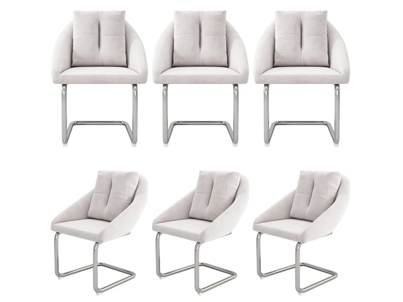  Lot de 6 chaises 65x59x82 cm, chaises salle à manger, design ergonomique, velours beige, structure métallique, pieds argentés  - Conforama A
