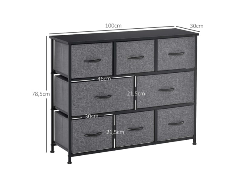  Commode gris foncé, 8 tiroirs en tissu, structure métal, meuble rangement moderne pour chambre et salon  - Conforama C