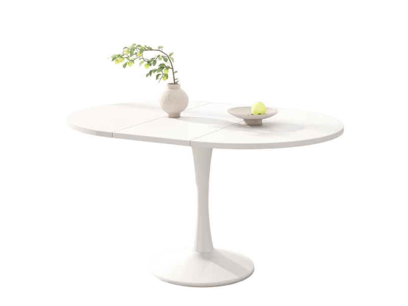 Table à manger ovale blanche avec base robuste, extensible - Conforama A