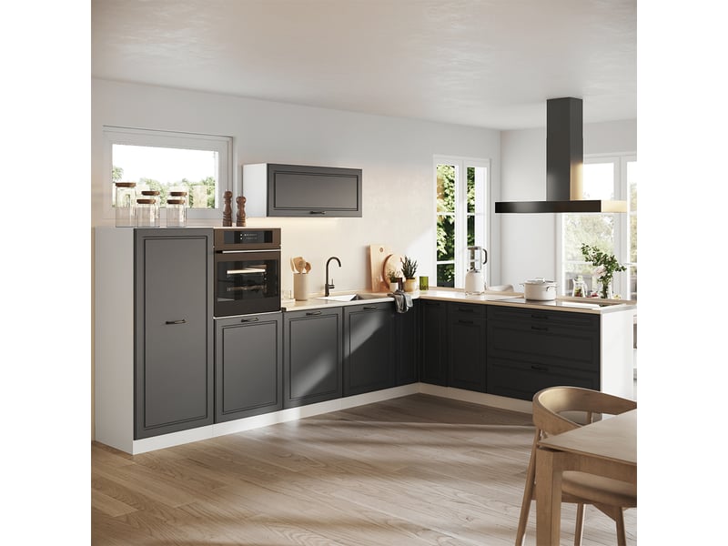 Vicco cuisine en angle, anthracite campagneblanc, 327 x cm plan de travail anthracite - Conforama C