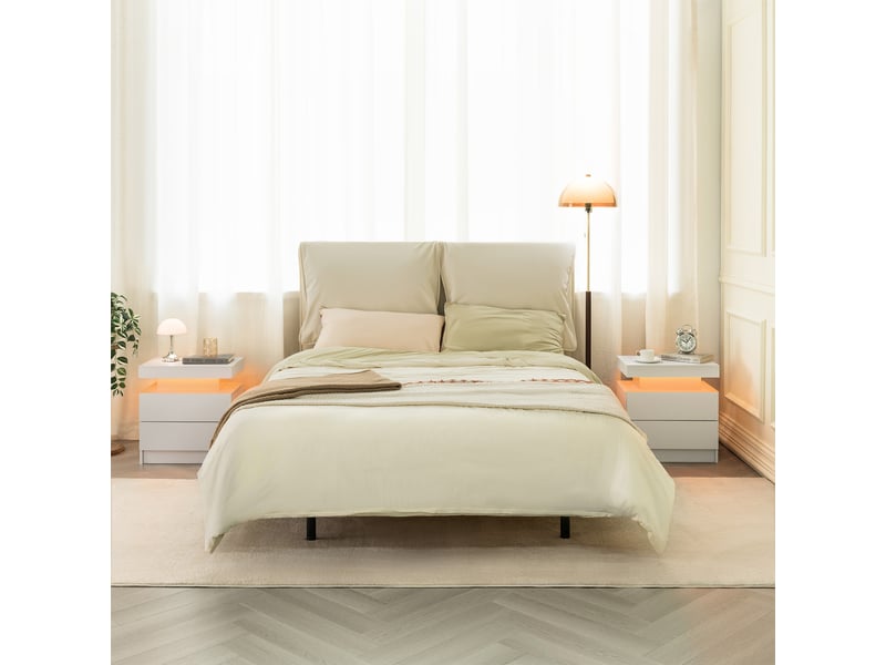  Lot de 2 tables de chevet led blanches, 2 tiroirs, design moderne  - Conforama D