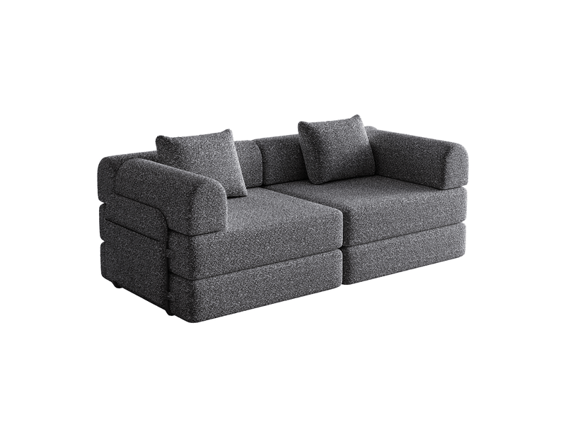 Canapé-lit modulable 2-en-1 en chenille, avec rangement dans les accoudoirs, structure métallique et configuration libre - gris - Conforama A