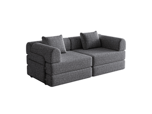 Canapé-lit modulable 2-en-1 en chenille, avec rangement dans les accoudoirs, structure métallique et configuration libre - gris