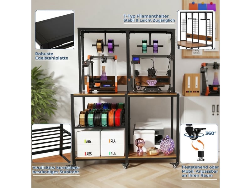 Support pour 2 imprimantes 3d,119.9x59.9x160 cm,avec rangement mobile,métal,noir - Conforama D