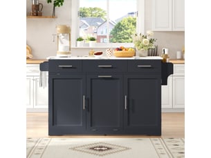 Ilot central de cuisine - 136x75x92cm - desserte avec plateau rabattable marbre meuble poubelle prises - gris foncé