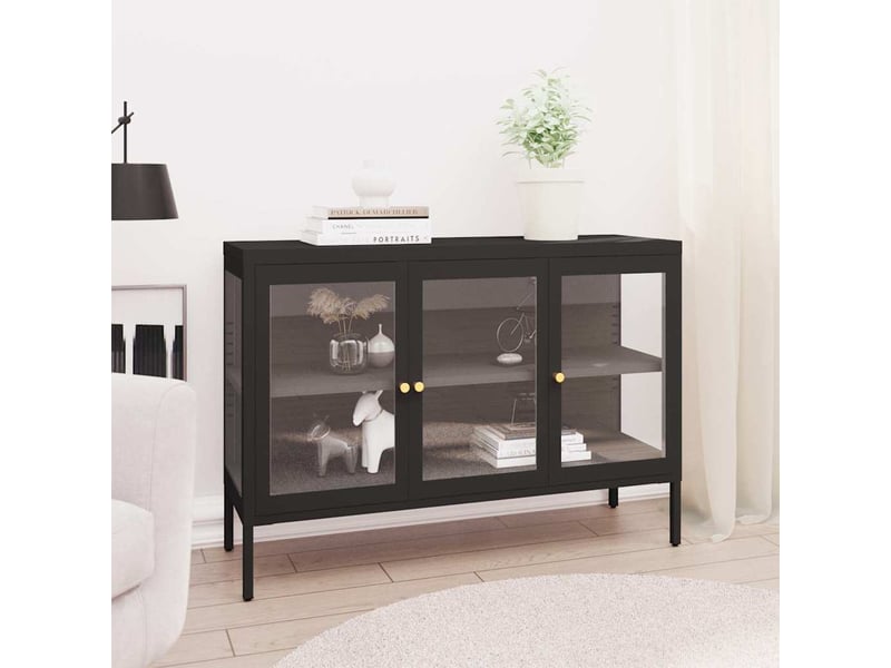  Buffet - bahut - meuble de rangement noir 105x35x70 cm acier et verre  - Conforama B