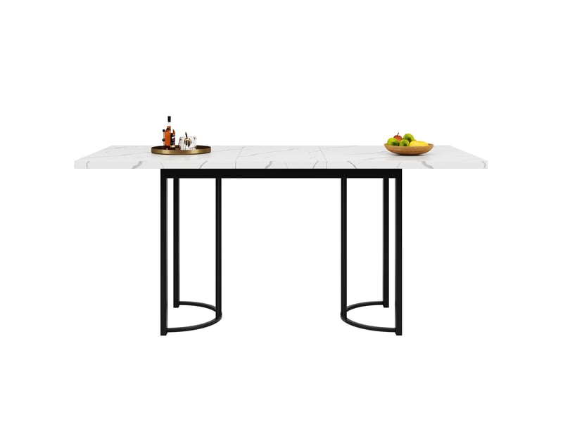 Table à manger extensible 140–179,5 cm – cadre métal, plateau blanc et noir – cuisine, salon et salle à manger - Conforama A