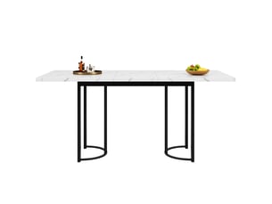 Table à manger extensible 140–179,5 cm – cadre métal, plateau blanc et noir – cuisine, salon et salle à manger