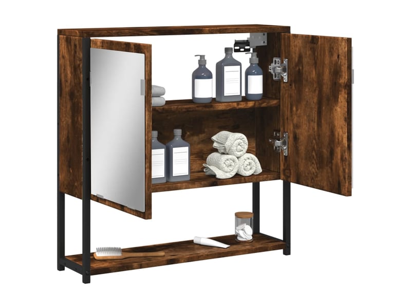  Armoire à miroir de salle de bain chêne fumé bois d’ingénierie shl3180  - Conforama D