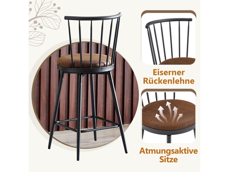  Tabouret de bar avec dossier windsor - lpospi - assise rembourrée, repose-pieds, structure métallique, tissu - marron  - Conforama E