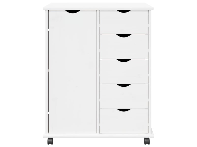  Caisson roulant de bureau, meuble de rangement 63,5 x 39 x 79 cm bois de pin massif blanc  - Conforama E