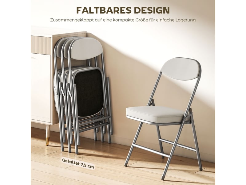  Chaises pliantes lot de 4 rembourrées - lpospi - dossier incliné, cadre métal, repasbureau - polyester - blanc crème  - Conforama E