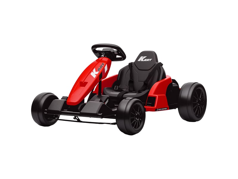  Kart électrique 24 v pour enfants, jusqu'à 18 kmh, avec fonction drift, équipé de 2 moteurs, siège réglable, rouge  - Conforama B