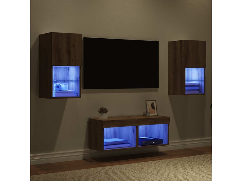  Lot de 4 meuble tv mural, meuble tv suspendu chêne artisanal bois d'ingénierie shl40644  - Conforama E