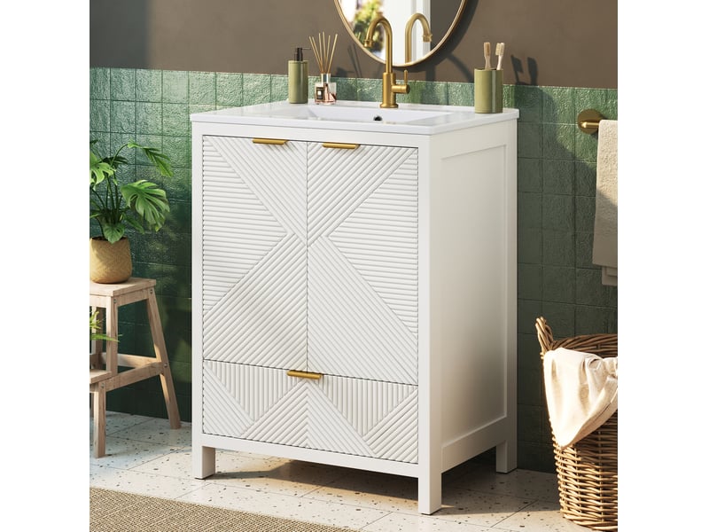 Meuble sous vasque sur pied 61x47x87 cm blanc avec vasque en céramique - Conforama B