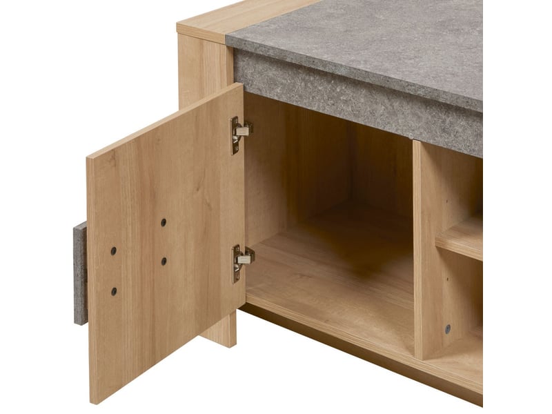  Meuble tv 2 portes aspect chêne clair et décor finition granit gris - azya AZYA - Conforama E
