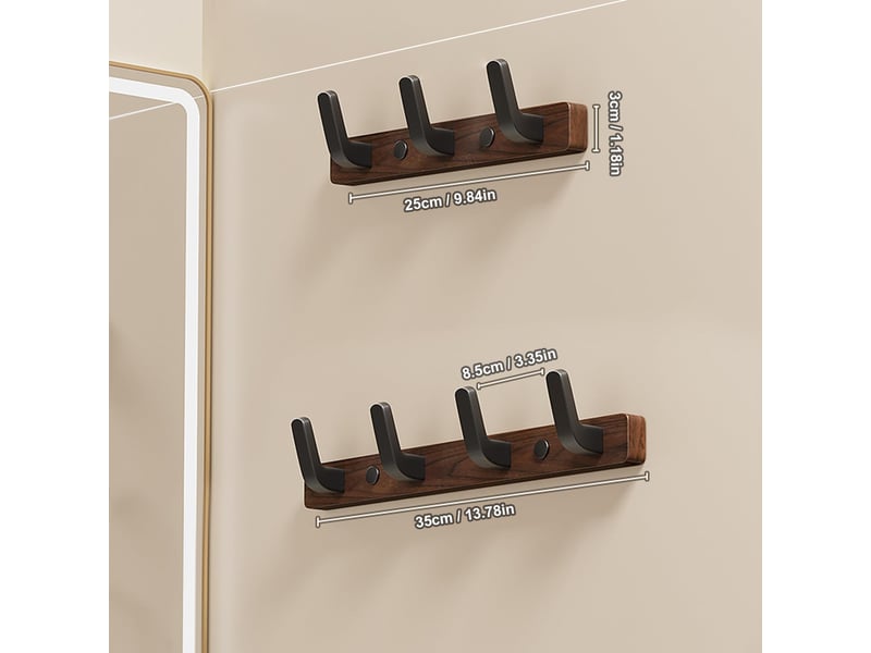  Patère murale en noyer massif 4 crochets, porte-manteau bois pour entrée, chambre, salle de bain et vestiaire, marron  - Conforama D
