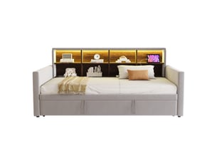Lit simple 90x190 cm PHOEBE CAT coloris gris