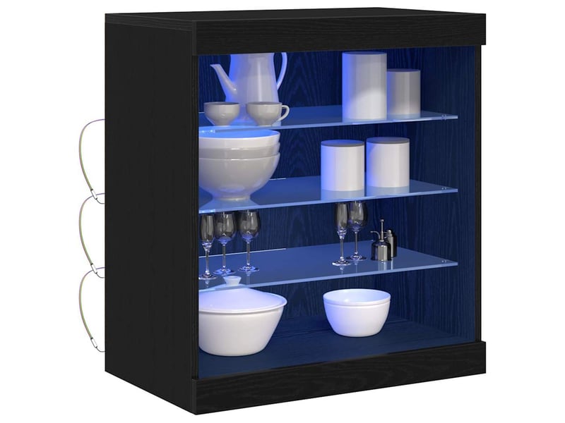  Buffet - bahut - meuble de rangement led chêne noir 60,5 x 37 x 67 cm bois d'ingénierie  - Conforama C