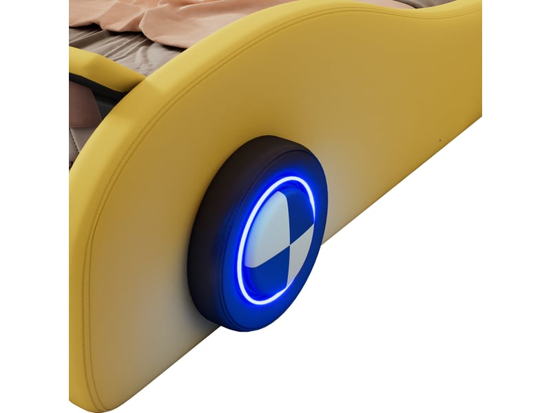  Lit voiture,roues lumineuses et espace de rangement, jaune,90x200cm lit enfant jaune - Conforama E