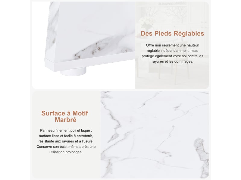  Ensemble table à manger ronde avec 4 chaises, plateau mdf effet marbre blanc ø 120 cm, pieds de chaise en chêne massif  - Conforama W