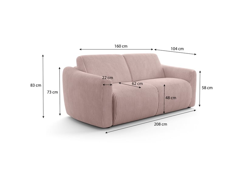  Canapé droit convertible 3 places en velours côtelé rose pâle - ouverture express - suzie Suzie - Conforama D