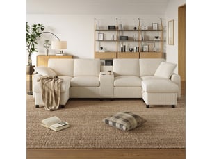 Canapé d'angle panoramique fixe <strong></strong> <strong></strong> 4 places Velours côtelé beige avec coffre de rangement